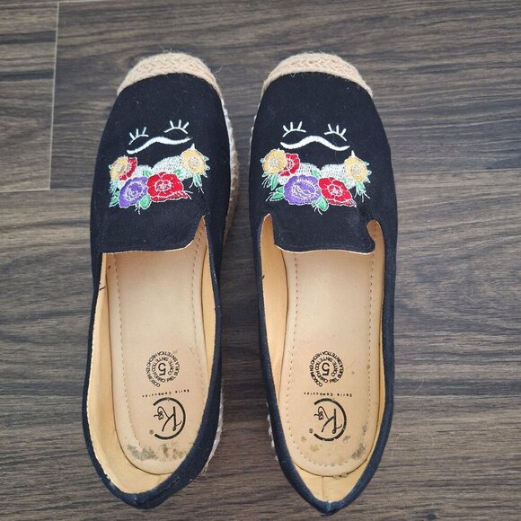 💙 Carlo Cambuston Natural Materials Slip Espadrilles Platform Embroidered Size - Picture 5 of 8